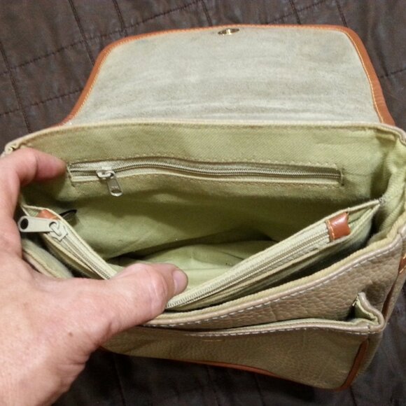 Vintage Dooney & Bourke Leather  Handbag Purse Messenger  Light Brown & Brown - Picture 12 of 16